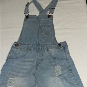 Light Wash Denim Overalls for Kids with Heart Pocket